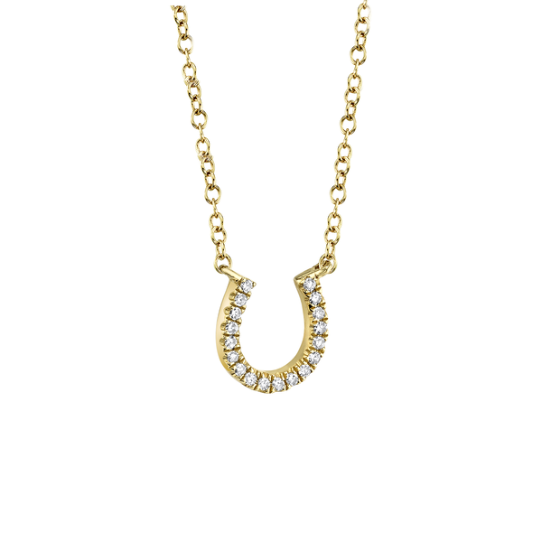 Yellow Gold Horseshoe Pendant with Diamond Pavé
