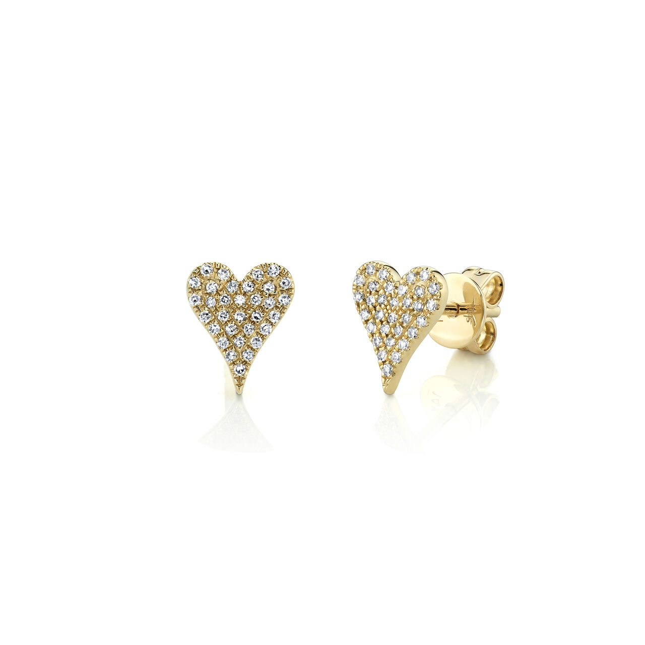 Yellow Gold Heart Stud Earrings with Diamond Pave image number 0