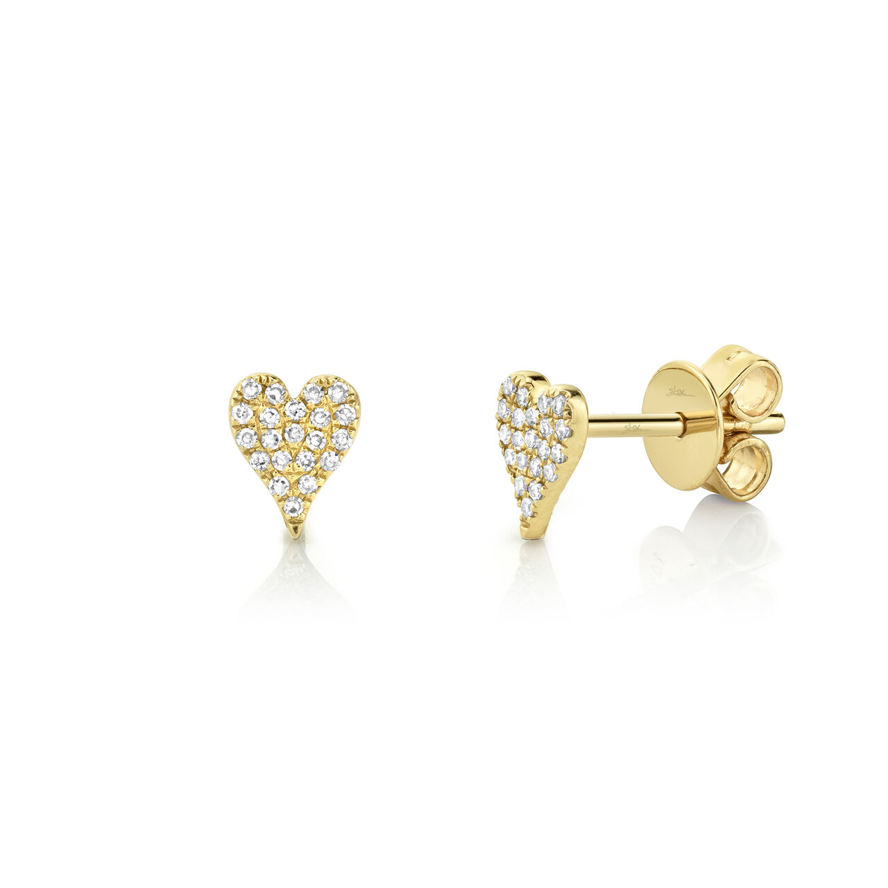 Yellow Gold Heart Stud Earrings with Diamond Pave image number 0
