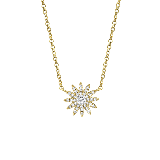 Yellow Gold Starburst Pendant with Diamond Pave image number 0