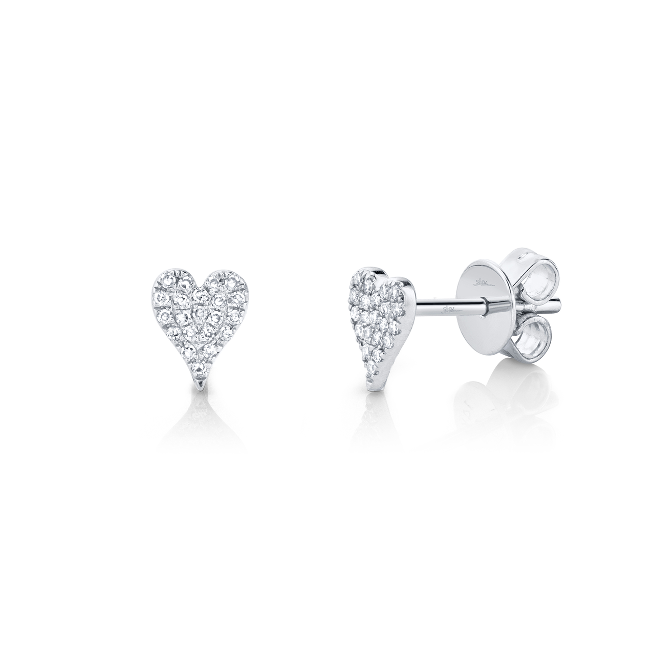 White Gold Heart Stud Earrings with Diamond Pave image number 0