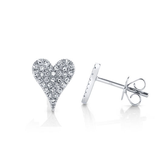 White Gold Heart Stud Earrings with Diamond Pave image number 1