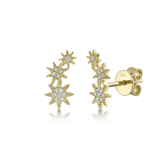 Yellow Gold Triple Star Stud Earrings with Diamond Pave image number 0