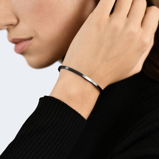 7g Brushed Black Silver Ribbon Bracelet image number 2