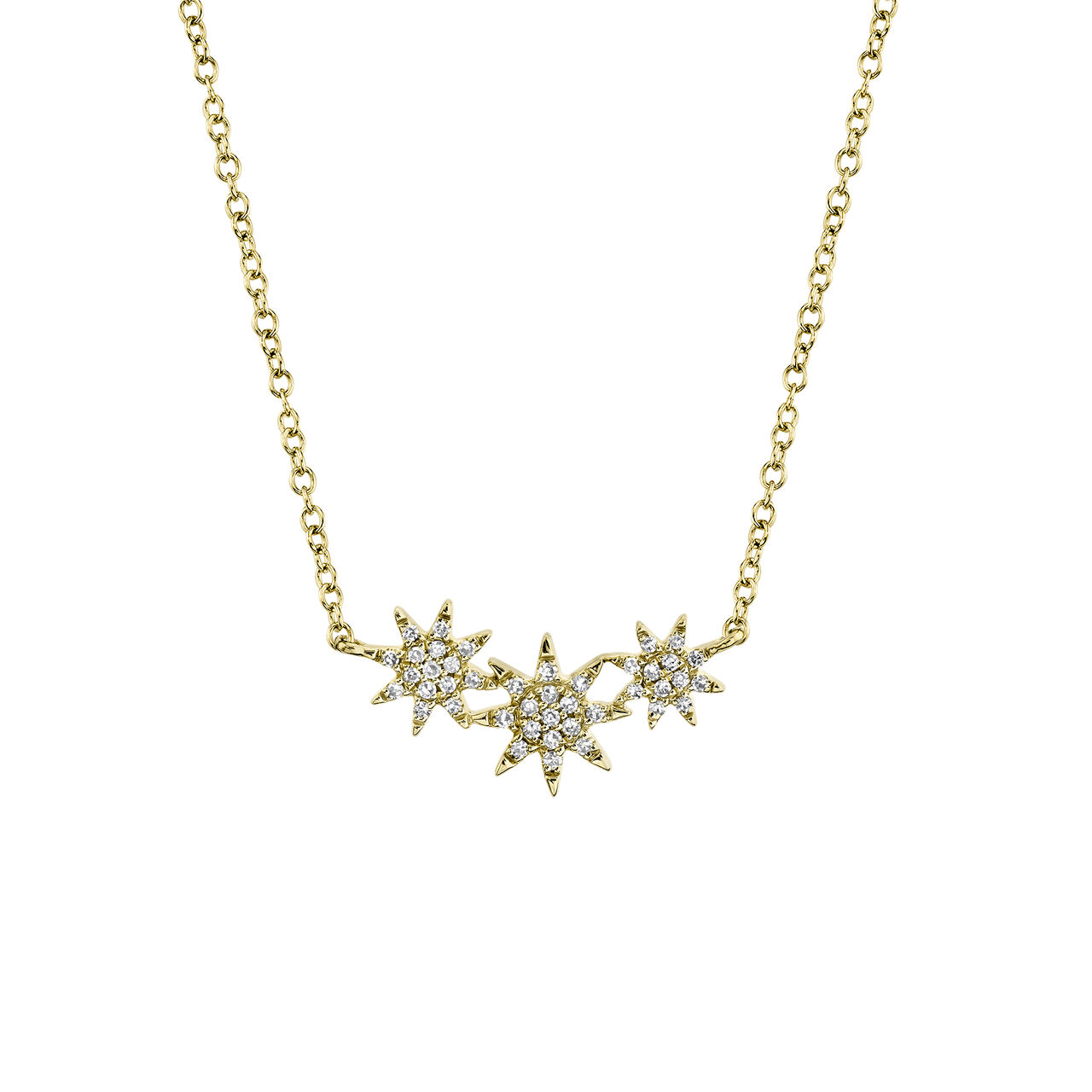 Yellow Gold Triple Star Pendant with Diamond Pave image number 0