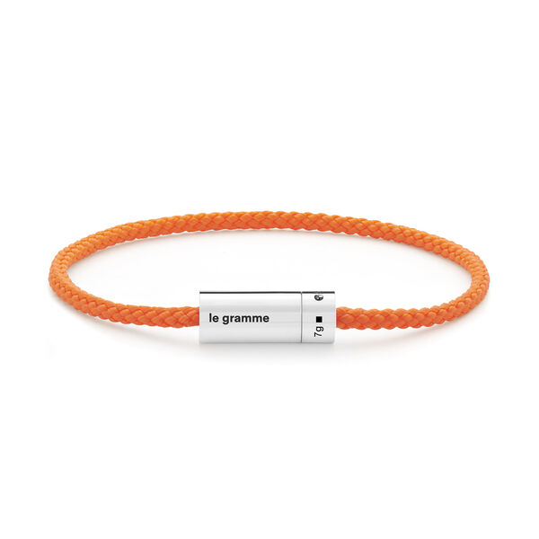 7g Polished Silver and Orange Polyester Nato Cable Bracelet