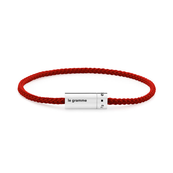 7g Polished Silver and Red Polyester Nato Cable Bracelet