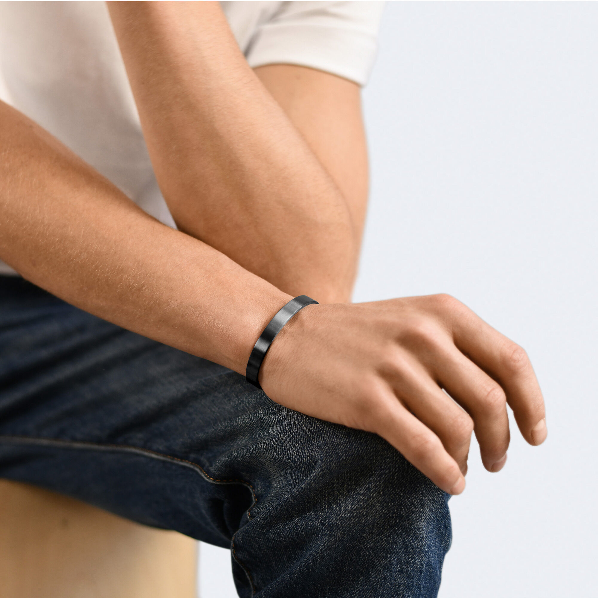 21g Brushed Black Silver Ribbon Bracelet