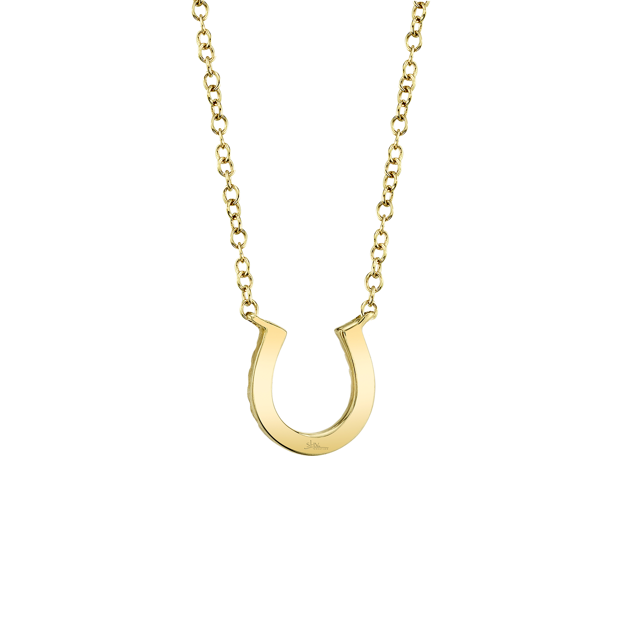 Yellow Gold Horseshoe Pendant with Diamond Pave image number 1
