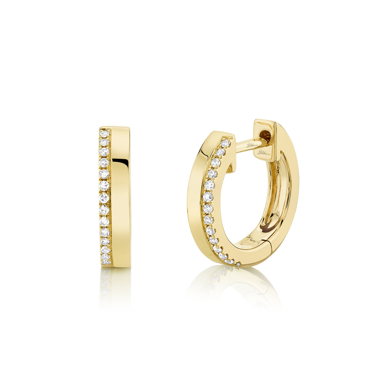 Yellow Gold Huggie Earrings with Diamonds image number 0