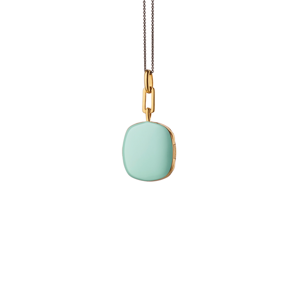 Locket X Color Yellow Gold Vermeil, Green Enamel and Sapphire Cushion Pendant