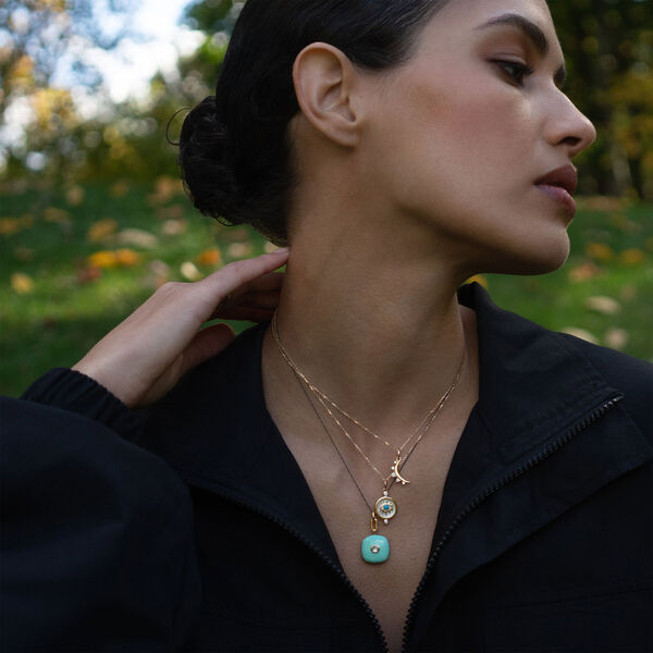 Locket X Color Yellow Gold Vermeil, Green Enamel and Sapphire Cushion Pendant