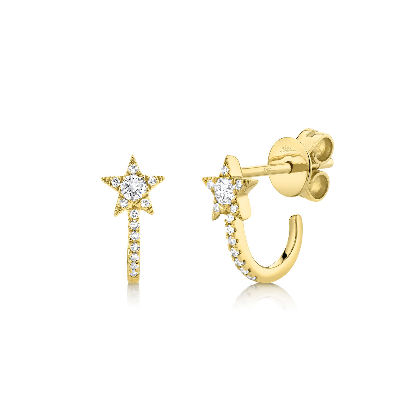 Yellow Gold Hoop Earrings with Diamonds image number 0