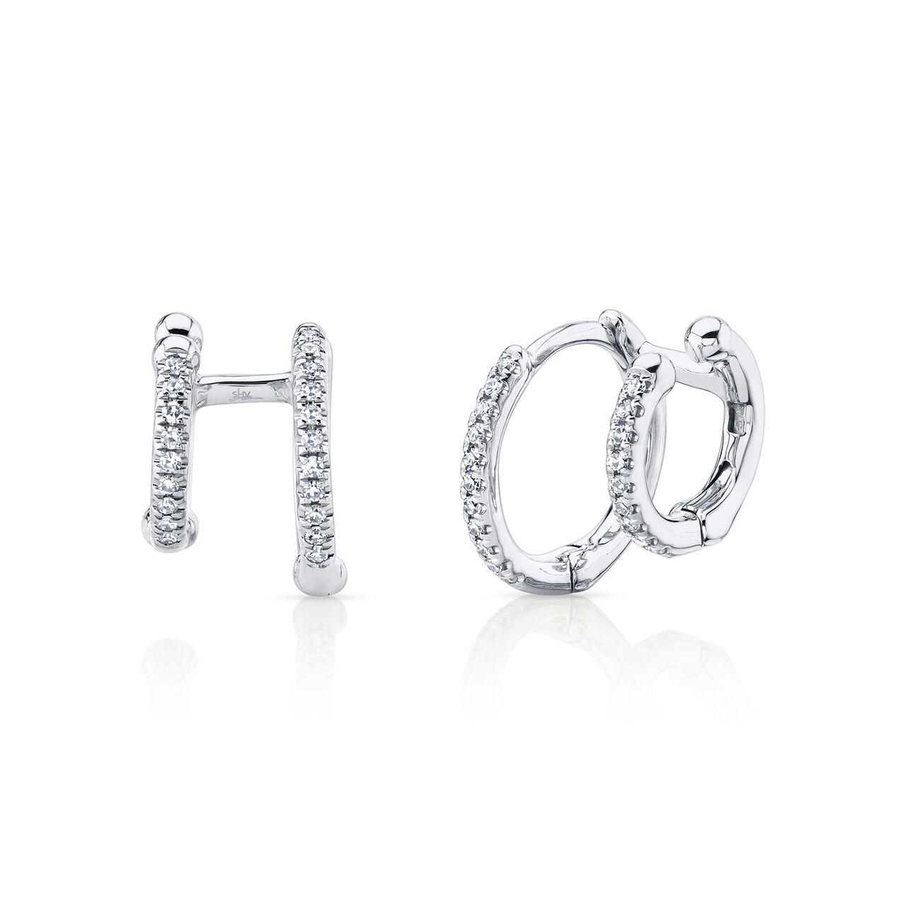 White Gold Huggie Earrings with Diamonds image number 0