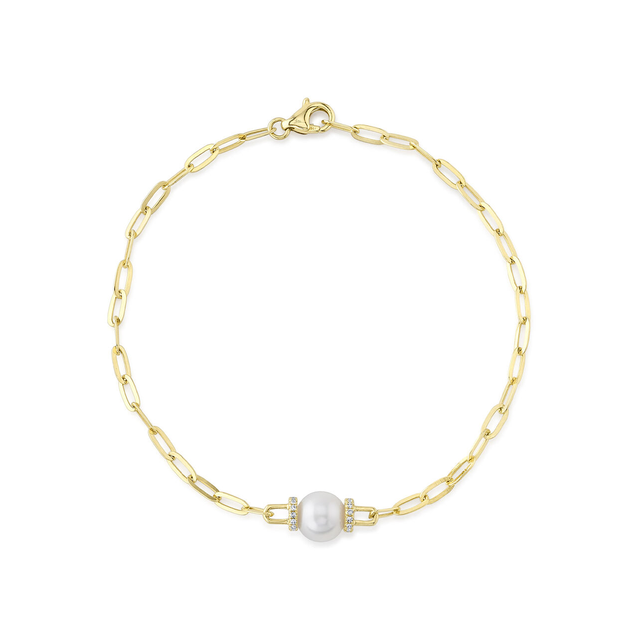 Yellow Gold Chain Bracelet with Pearl and Diamonds image number 0