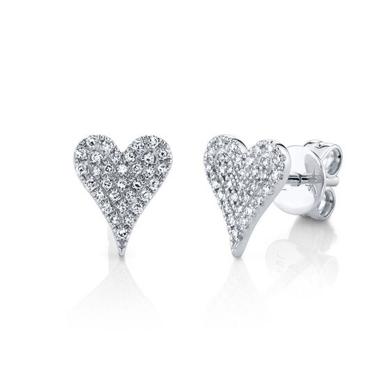 White Gold Heart Stud Earrings with Diamond Pave image number 0