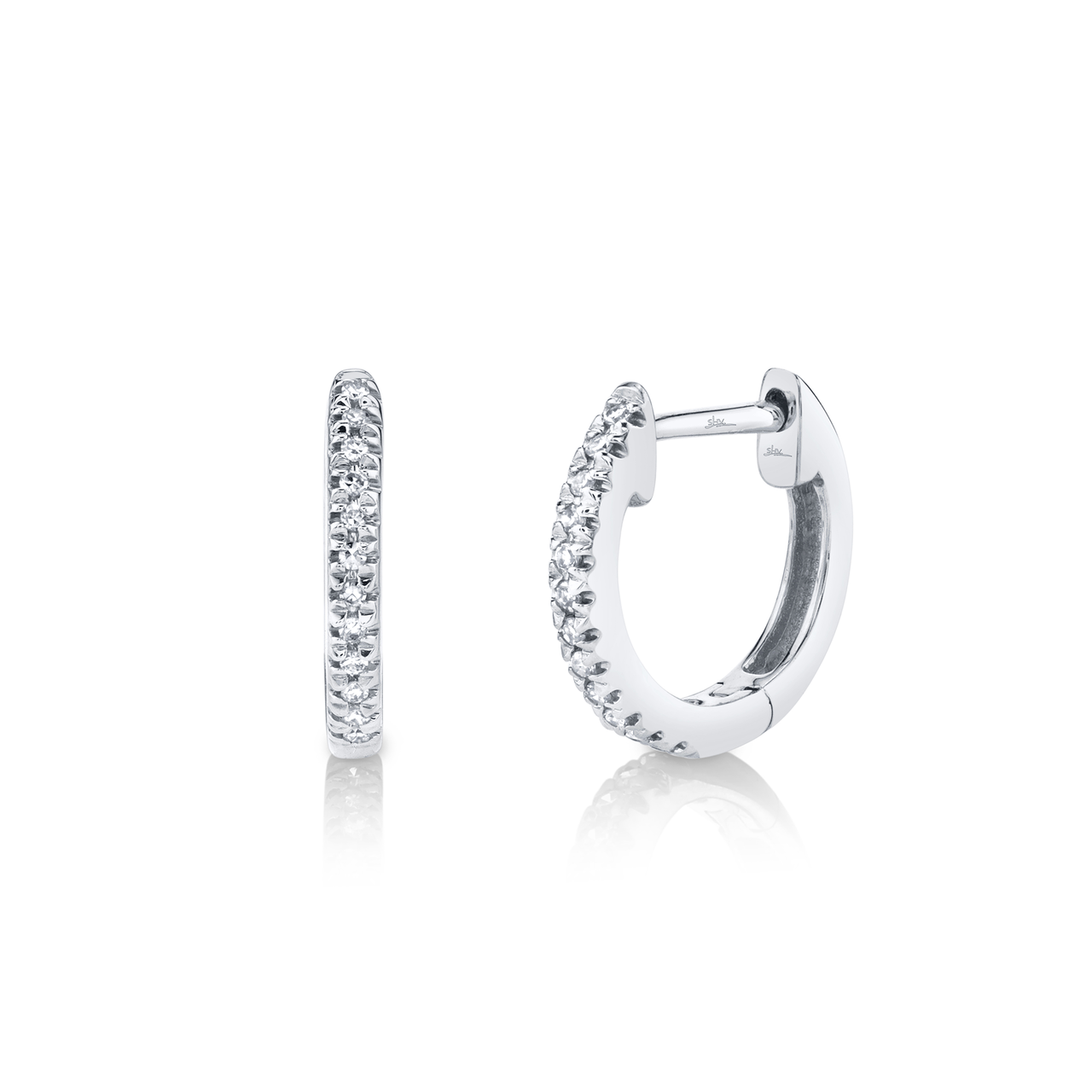 White Gold Huggie Earrings with Diamond Pave image number 0