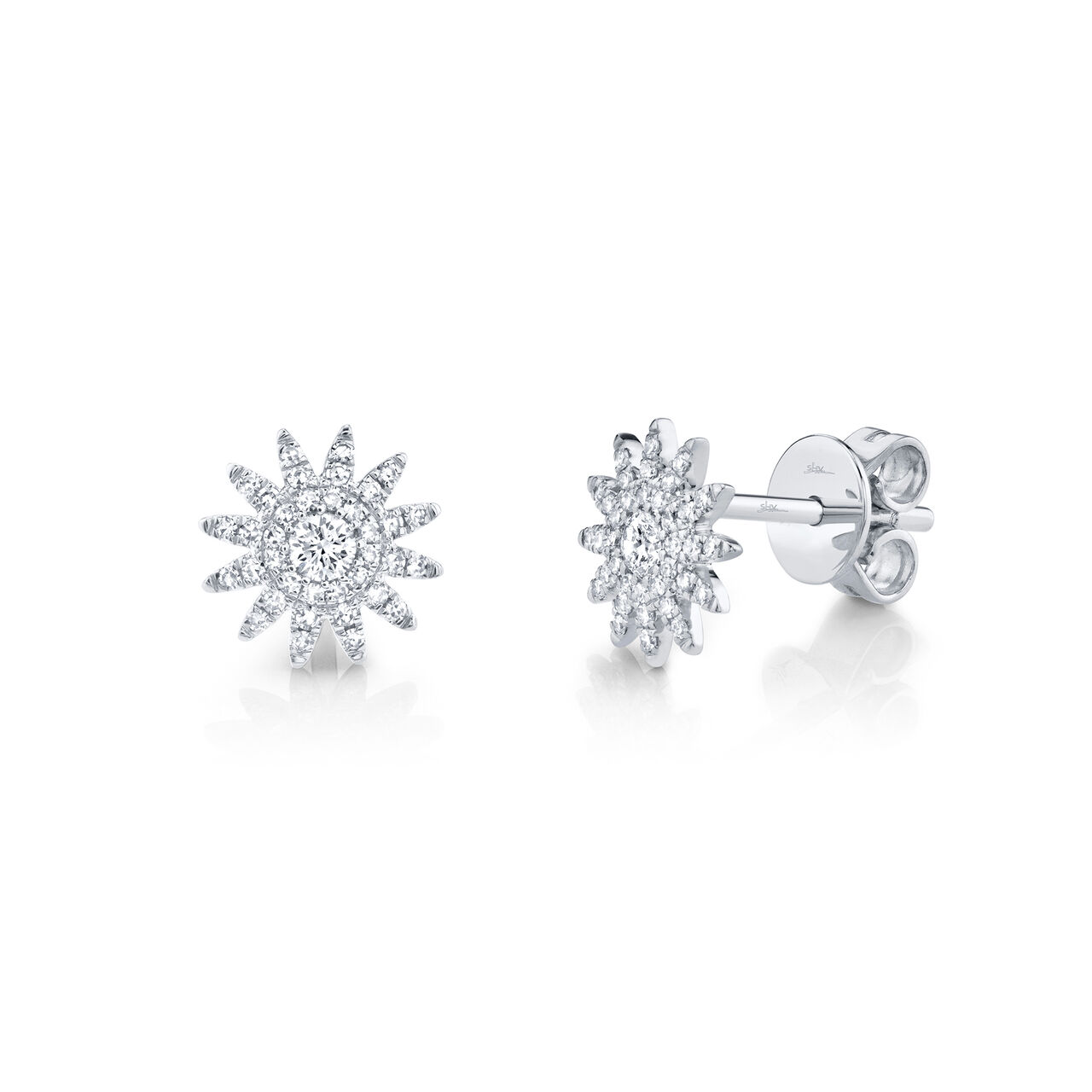 White Gold Starburst Stud Earrings with Diamond Pave image number 0