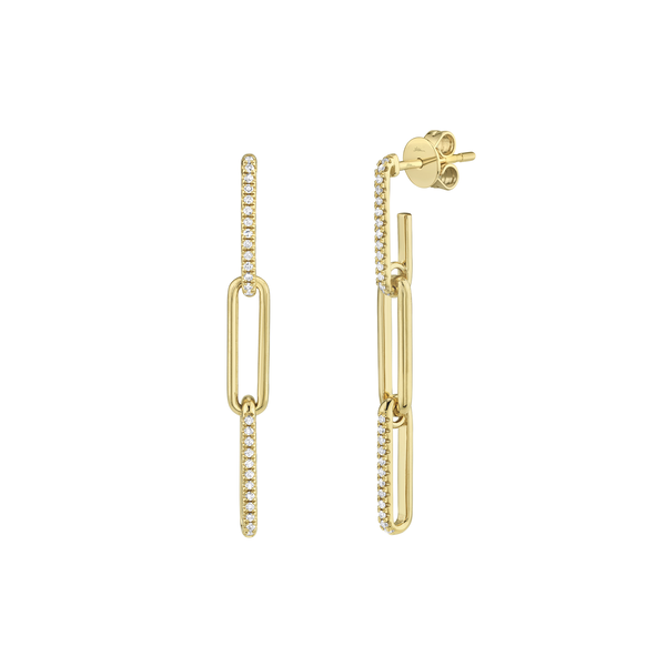Boucles d'oreilles pendantes en or jaune pavées de diamants