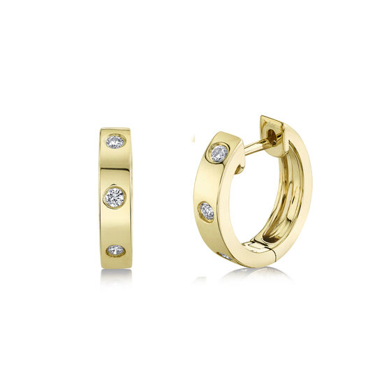Yellow Gold Huggie Earrings with Diamonds image number 0