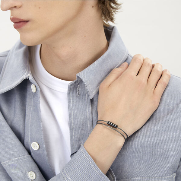 Bracelet câble double tour en céramique noire polie 9g