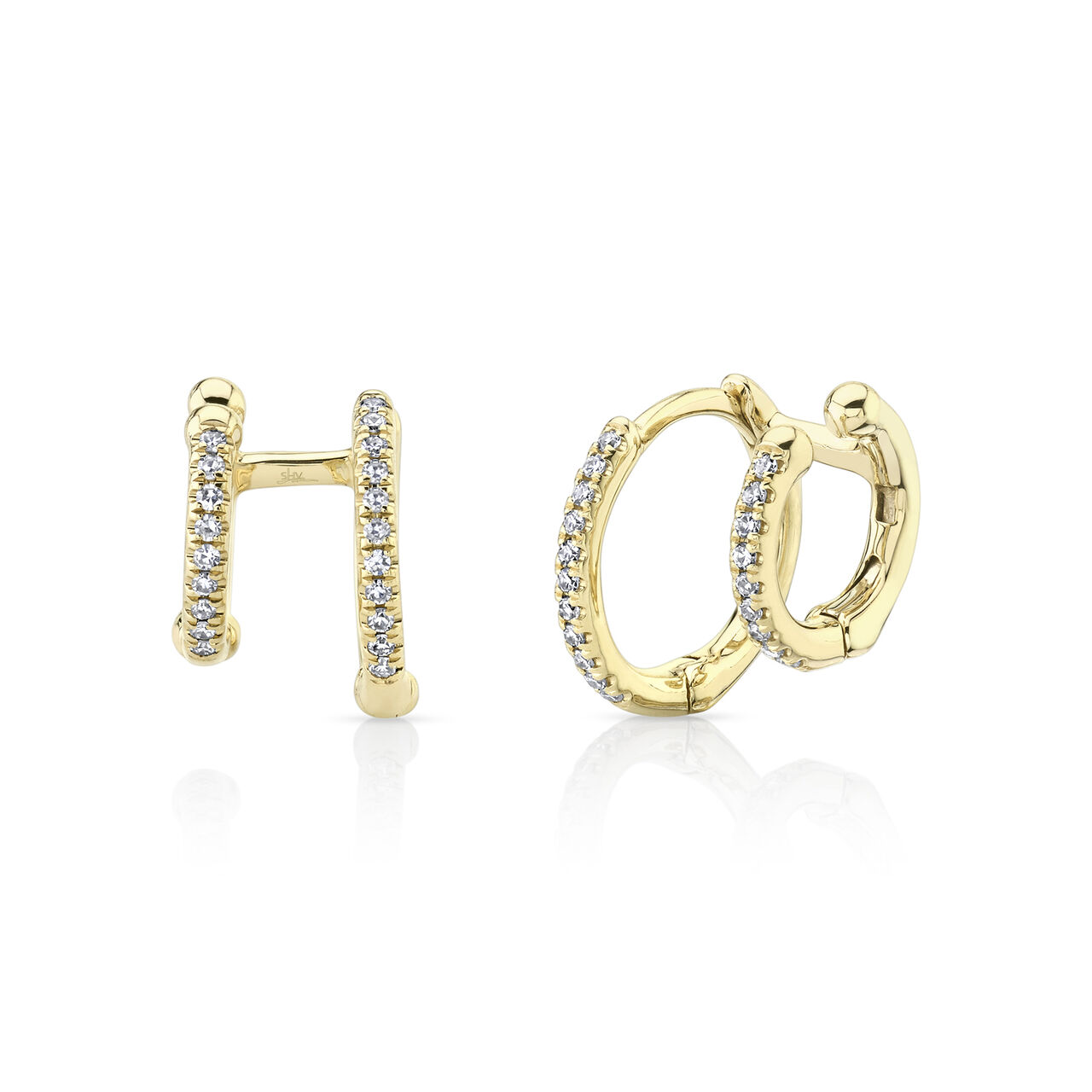 Yellow Gold Huggie Earrings with Diamonds image number 0