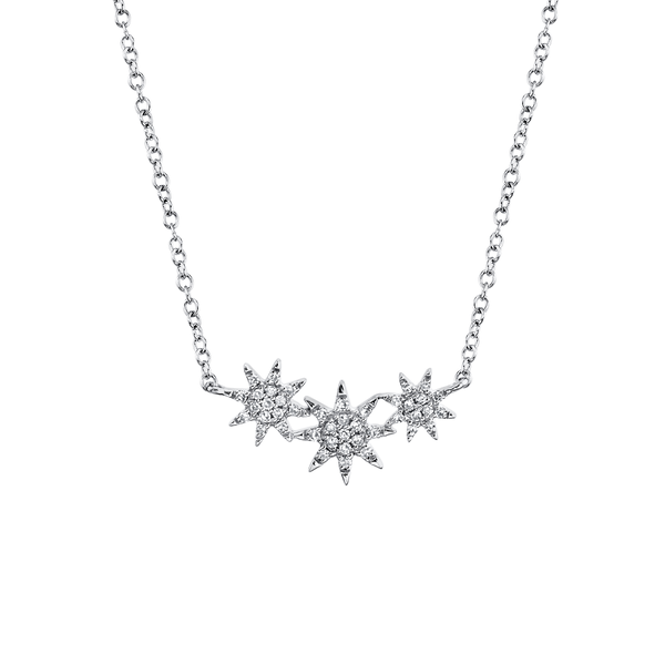 Pendentif trois étoiles Kate en or blanc avec pavé de diamant