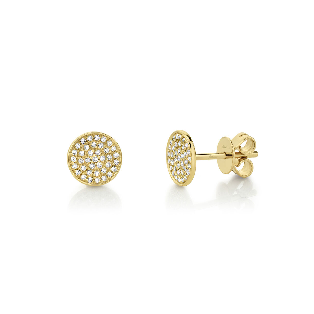 Yellow Gold Stud Earrings with Diamond Pave image number 0