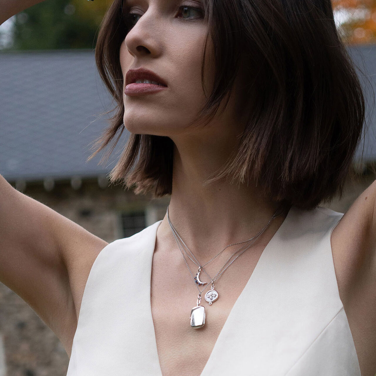 Monica Rich Kosann Silver Bee Pendant White Sapphires CH-41319 Model image number 1