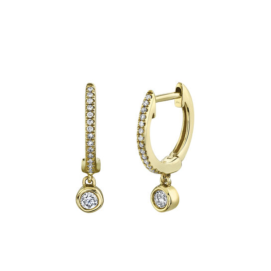 Yellow Gold Huggie Earrings with Diamonds image number 0