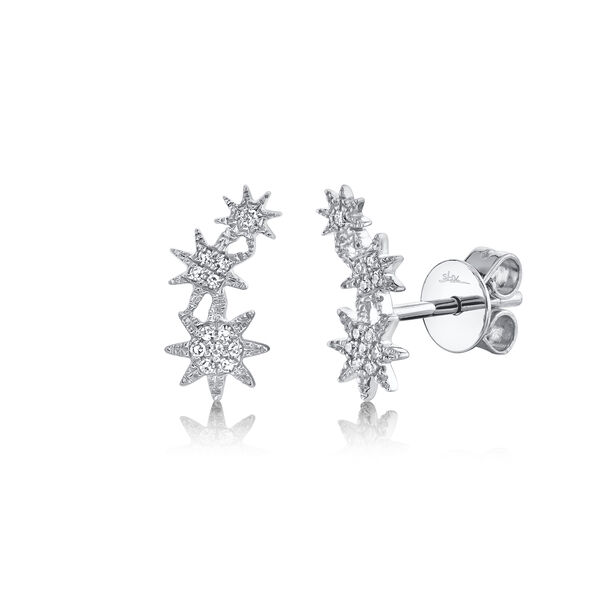 Boucles d'oreilles clous trois &eacute;toiles Kate en or blanc avec diamants