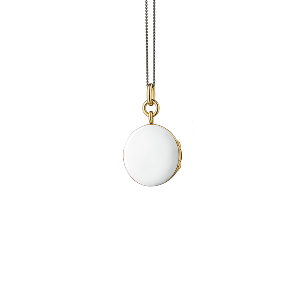 M&eacute;daillon Round Locket X Color en vermeil d'or jaune avec &eacute;mail blanc