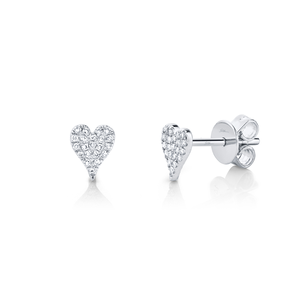 Boucles d'oreilles clous coeur Kate en or blanc avec diamants