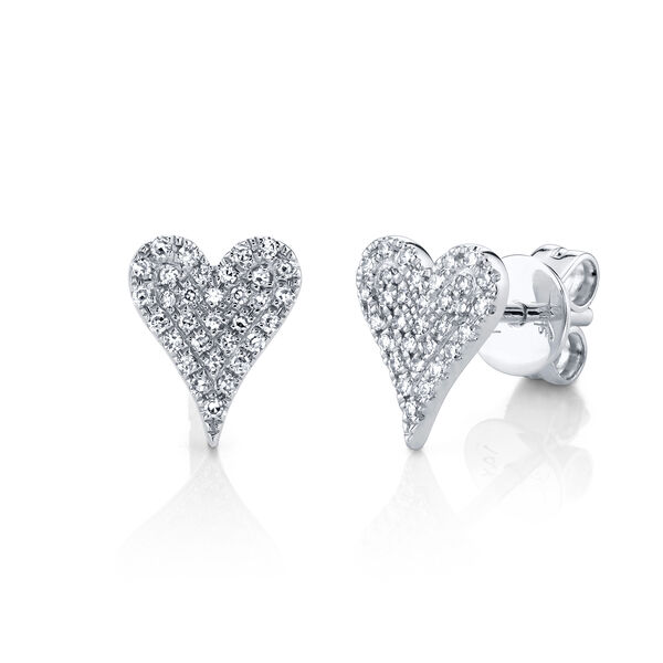 Boucles d'oreilles clous coeur Kate en or blanc avec diamants