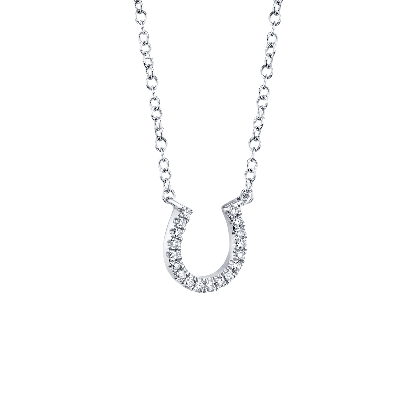 White Gold Horseshoe Pendant with Diamond Pave image number 1