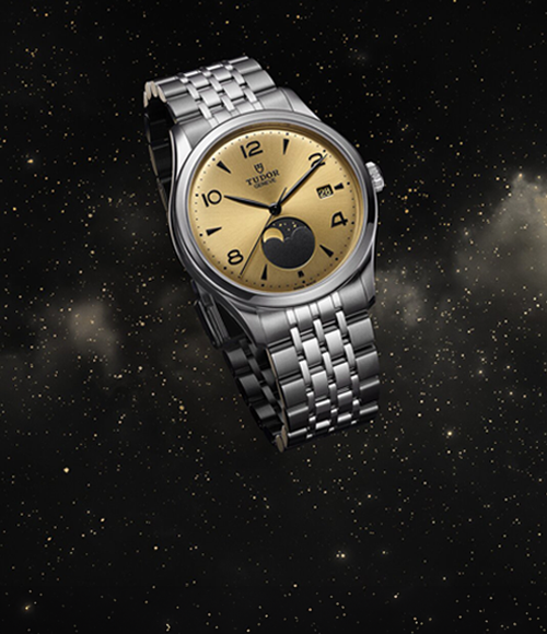 TUDOR 1926 Luna watch on a black background