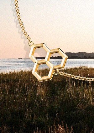 Gold hexagon pendant necklace