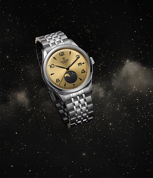 TUDOR 1926 Luna watch on a black background