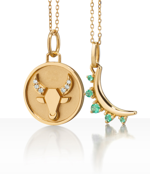Monica Rich Kosann gold zodiac and birthstone necklace