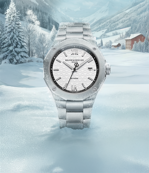 Baume & Mercier watch on a snowy background