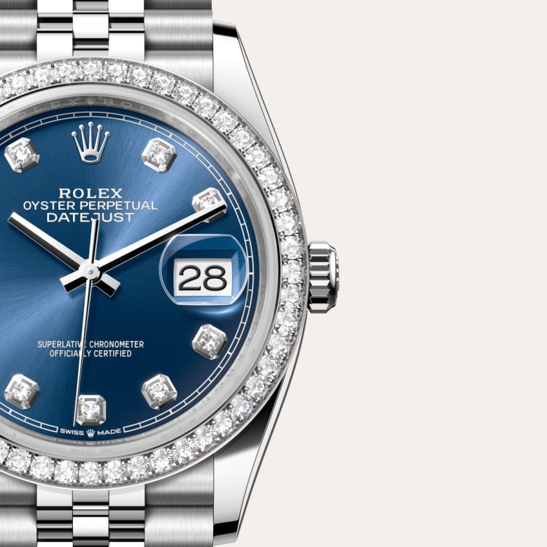 rolex Datejust en acier Oystersteel, or gris et diamants, M126284RBR-0029 - Maison Birks