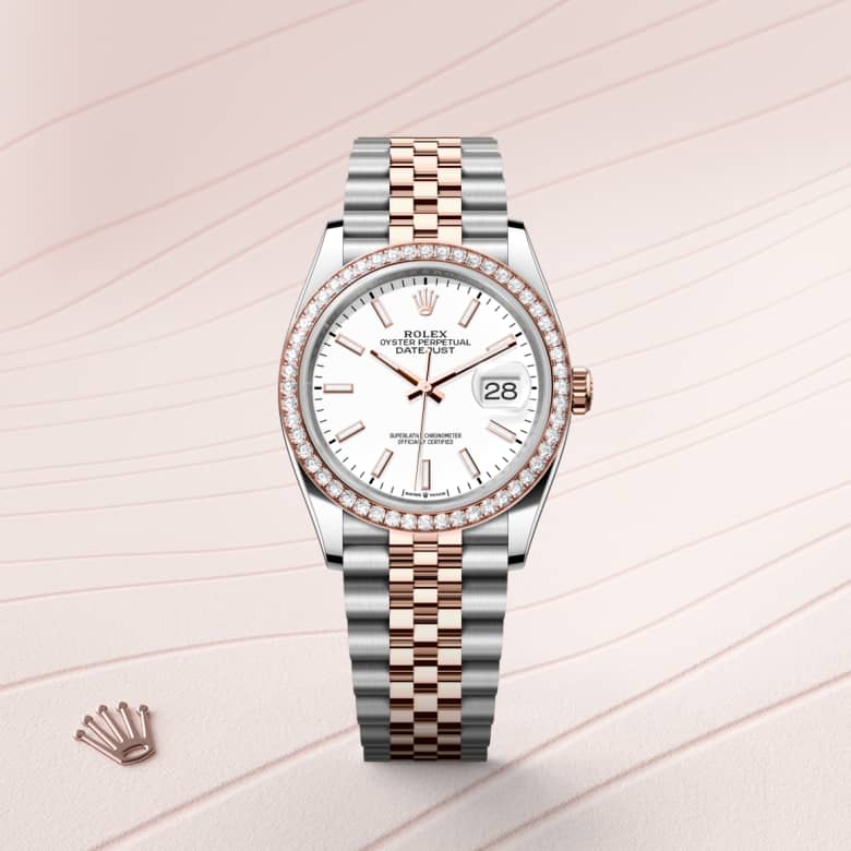 rolex Datejust en acier Oystersteel, or Everose et diamants, M126281RBR-0005 - Maison Birks