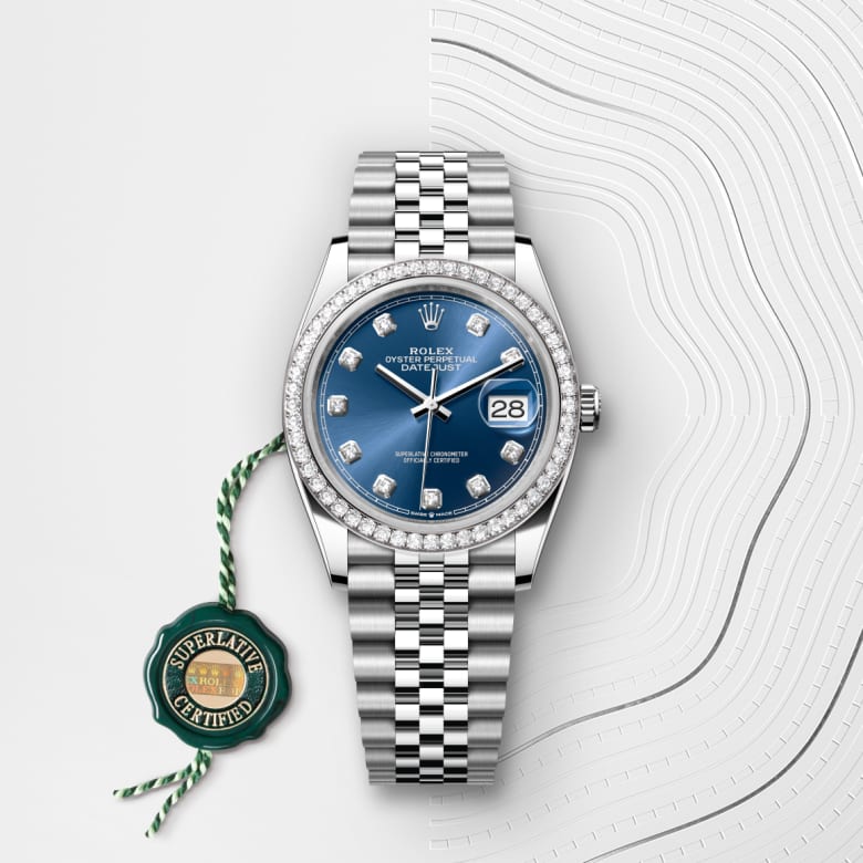 rolex Datejust en acier Oystersteel, or gris et diamants, M126284RBR-0029 - Maison Birks