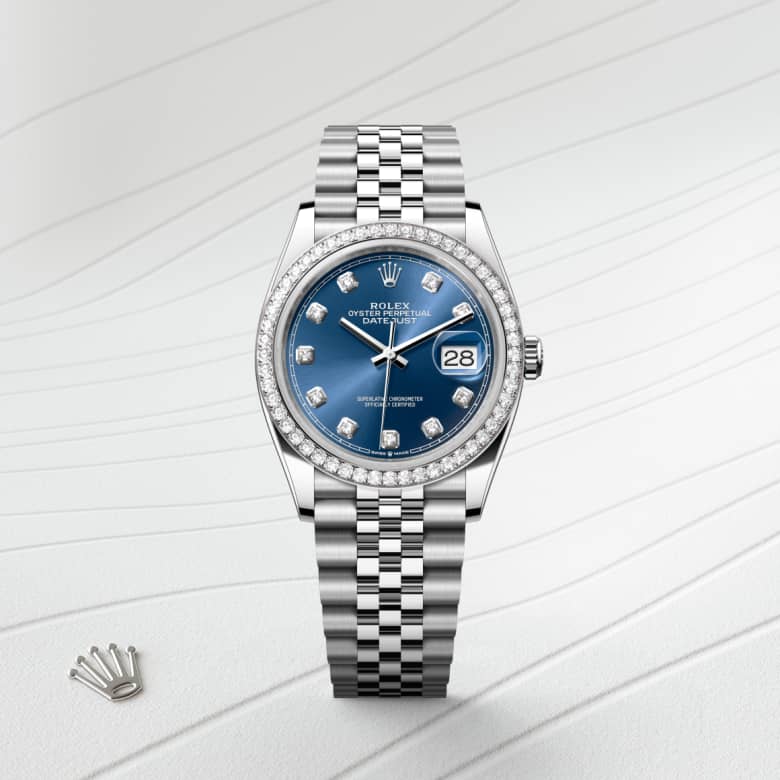 rolex Datejust en acier Oystersteel, or gris et diamants, M126284RBR-0029 - Maison Birks