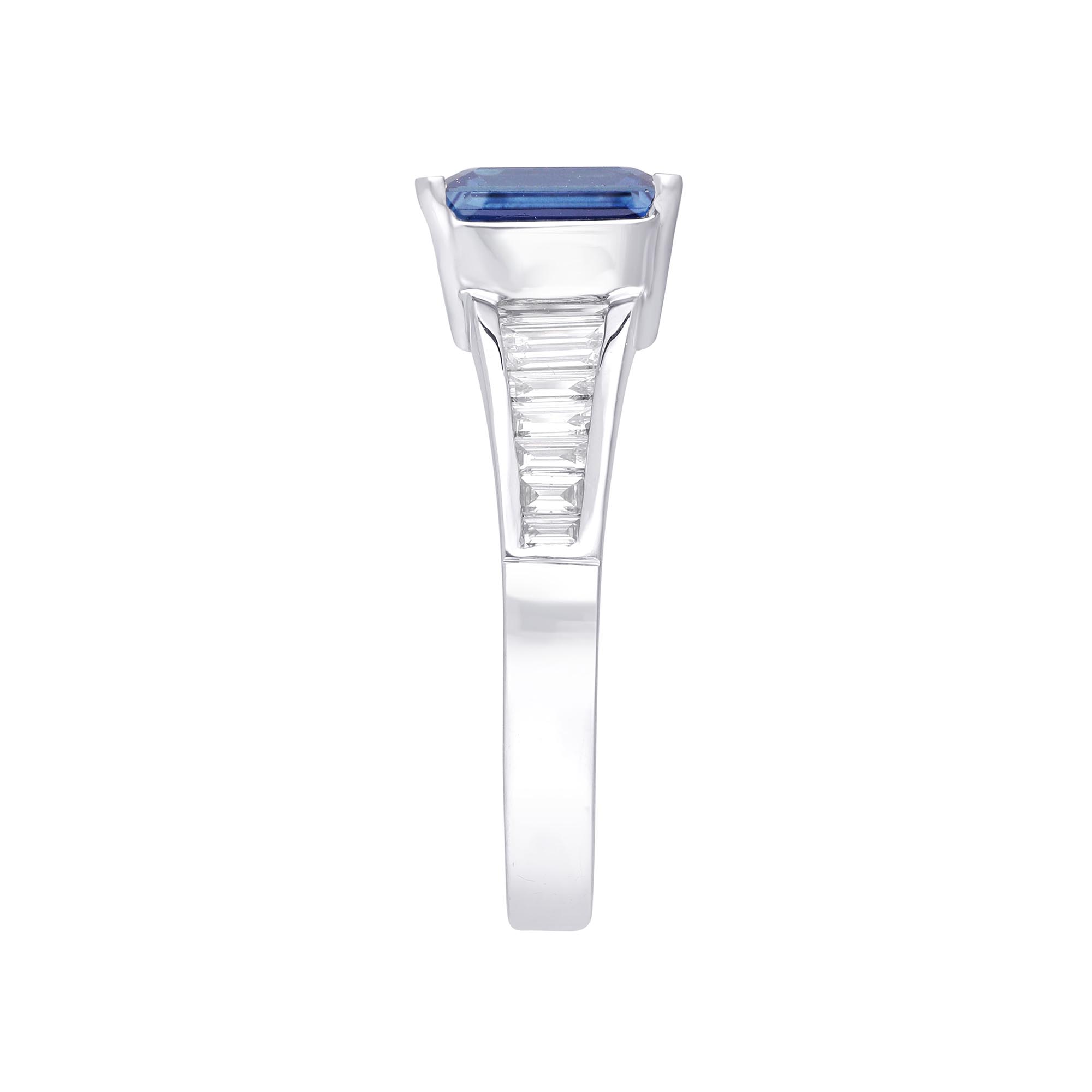 Emerald-Cut Blue Sapphire Diamond Channel Ring | Maison