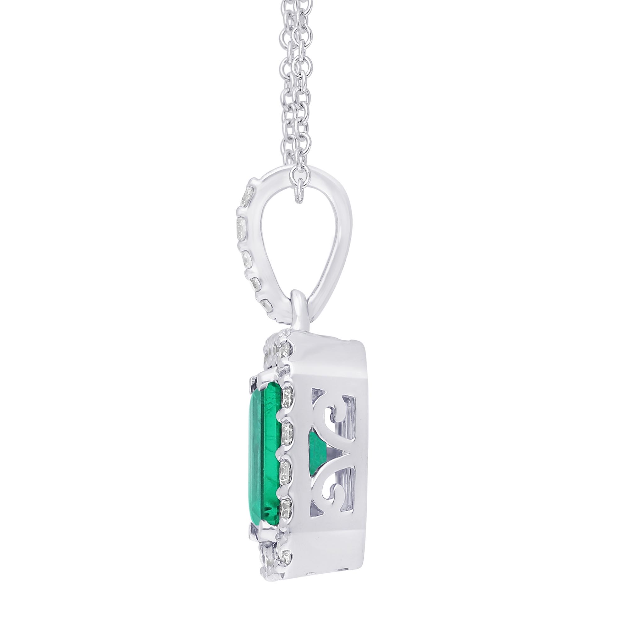 Emerald Diamond Halo Pendant