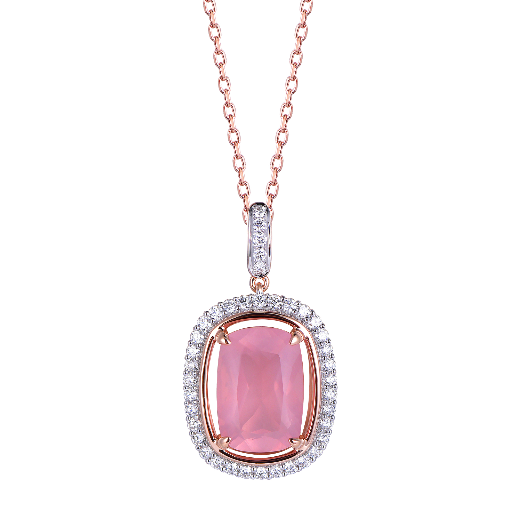 Pendentif Vintage Or Rose 18k Avec Quartz Rose En Cloche - Occasion élégant