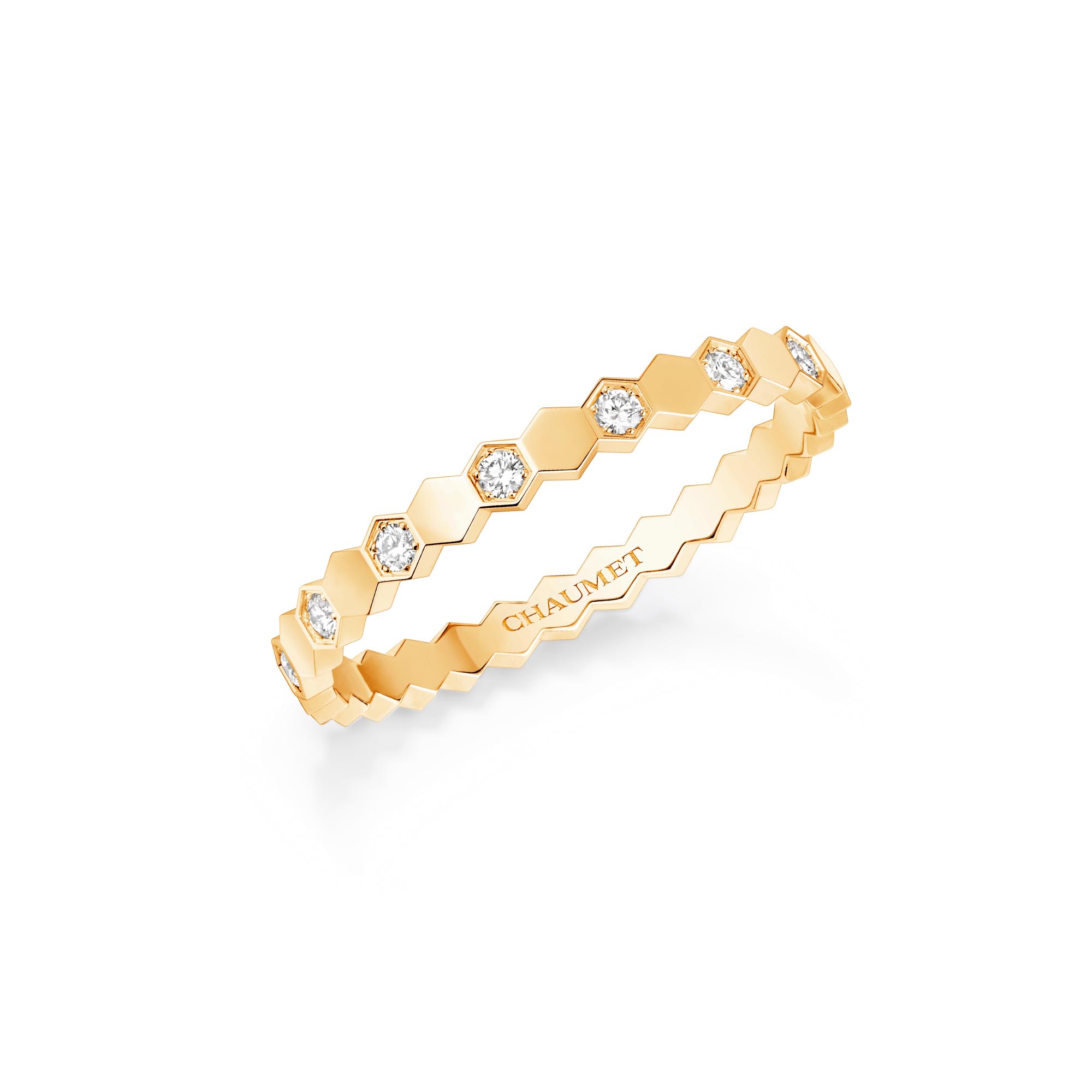 Bee My Love Yellow Gold Diamond Half Pavé Ring