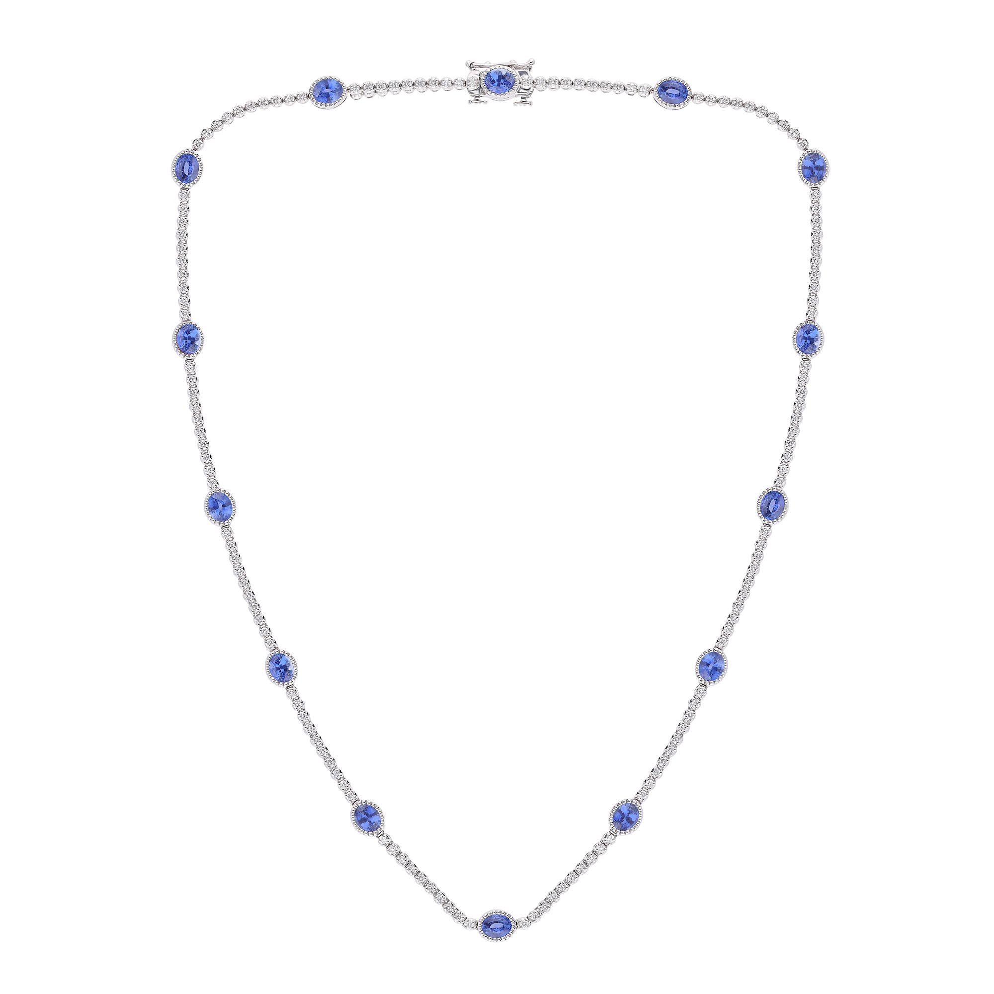Blue Sapphire and Diamond Station Necklace | Maison Birks Salon 