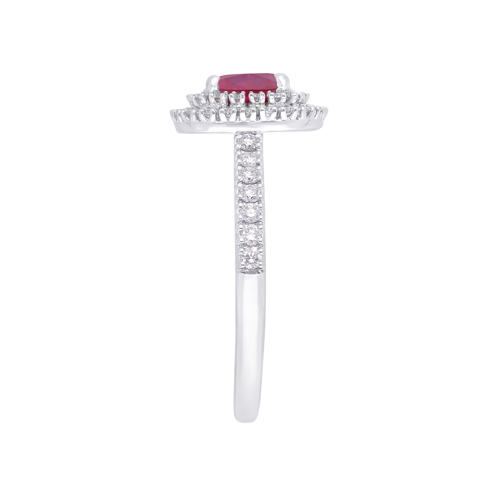Cushion Cut Ruby and Double Diamond Halo Ring 1.08